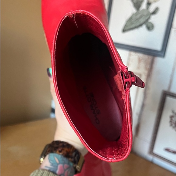 Charlotte Stone Bold Red Heeled Boots - Picture 9 of 9